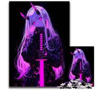 Pink Neon Demon Girl 1000Piece Jigsaw Puzzle Jigsaw Puzzles for Adults Colorful Home Decor Interactive Family Game 1000 PCS(38x26cm)