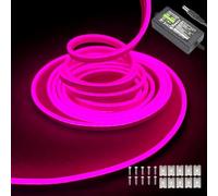 Pink neon LED strip lights - 16.4ft/5m 12V DC flexible rope light with 600 high-density SMD2835 LEDs, featuring IP65 waterproof rating for indoor and outdoor decoration (includes power adapter).