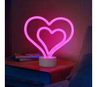 Pink Neon Lights for Bedroom - Cute Heart Neon Sign for Home Room Table&Desk&Tabletop Decor,Battery Powered Lighted Up Decoration for Teen Girls Women,Heart Shaped LED Night Lamp,Wedding, Party Gifts