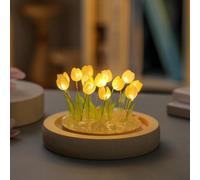 Pink Night Light, Glass Flower Bedside Lamp with Wooden Base, Soft Glow Reading Light, Aesthetic Desk Lamp for Girls, Romantic Room Decor for Valentines Day(16 yellows)