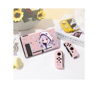 (Pink, Nintendo SwitchOLED) 1 Pcs Ghost Anime Girl Protective Case Bundle with 4pcs Grip Caps For Nintendo Switch OLED