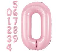 Pink Number 0 Balloon,40Inch Large Pastel Pink Foil Digital Helium Balloons,Number 0 Foil Balloons for Girls Women Birthday Baby Shower Anniversary Princess Party Supplies Decorations