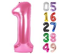 Pink Number 1 Balloon 40 Inch, 1st Birthday Balloon for Baby Boy Girl Toddler First Birthday Decorations, Shiny Pink Party Supplies