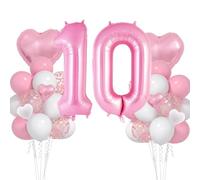 Pink Number 10 Balloon,40" Large Helium Foil Mylar Balloons with Latex Balloon for 10th Birthday Decorations,Pastel Pink Number 10 Balloons for Girls women Birthday Baby Shower Anniversary