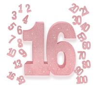 Pink Number 16 Glitter Table Centrepiece,8" Glitter Pink 16th for Table Decorations,Standing Marquee Digit 0 1 2 3 4 5 6 7 8 9-100 for Birthday Tables Decor Wedding Festival Xmas Gifts Party Supplies