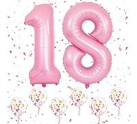 Pink Number 18 Balloons, Self-Inflating, 40 Inch for 18th Birthday Decor | 81st/18th gifts, Giant Helium Foil Number Balloons, for Wedding, Anniversary, 81st & 18th birthday decorations for Men/Women
