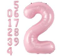 Pink Number 2 Balloon,40Inch Large Pastel Pink Foil Digital Helium Balloons,Number 2 Balloons for Girls Women Birthday Baby Shower Anniversary Princess Party Supplies Decorations