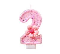 Pink Number 2 Birthday Candle with Cute Cherry and Bow Decorations, Glitter Cake and Cupcake Topper for 2nd Birthday Party, Baby Shower, Cherry Theme Party (Number 2)