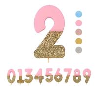 Talking Tables Bday Pink Number 2 Two Candle with Gold Glitter | Premium Quality Cake Topper Decoration | Pretty, Sparkly for Kids, Adults, 21st Birthday Party, Anniversary, Milestone Age, Wax
