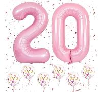 Pink Number 20 Balloons, Self-Inflating, 40 Inch for 20th Birthday Decor | 20th gifts, Giant Helium Foil Number Balloons, for Wedding, Graduation, Anniversary, 20th birthday decorations for Men/Women