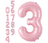 Pink Number 3 Balloon,40Inch Large Light Pink Foil Digital Helium Balloons,Pastel Pink Number 3 Balloons for Girls Women Birthday Baby Shower Anniversary Princess Party Supplies Decorations