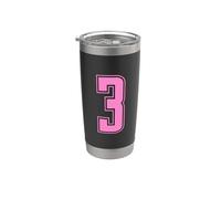 Pink Number 3 Team Junior Sports Numbered Uniform Stainless Steel Insulated Tumbler