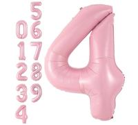 Pink Number 4 Balloon,40Inch Large Pastel Pink Foil Digital Helium Balloons,Number 4 Balloons for Girls Women Birthday Baby Shower Anniversary Princess Party Supplies Decorations