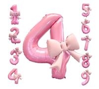 Pink Number 4 Balloon with Bow - Giant, 40 Inch Birthday Girl Pink 4th Birthday Decorations for Girl 4 Number Balloon 4th Happy Anniversary Decorations (NUMBER 4)