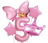 Pink Number 5 Balloon, 32" Giant Princes Balloon with Bow Star Balloon for Birthday Party Decorations Photo Booth Backdrop