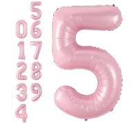 Pink Number 5 Balloon,40Inch Large Pastel Pink Foil Digital Helium Balloons,Number 5 Balloons for Girls Women Birthday Baby Shower Anniversary Princess Party Supplies Decorations