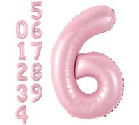 Pink Number 6 Balloon,40Inch Large Light Pink Foil Digital Helium Balloons,Pastel Pink Number 6 Balloons for Girls Women Birthday Baby Shower Anniversary Princess Party Supplies Decorations