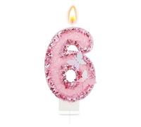 Pink Number 6 Birthday Candle,6 Birthday Decorations, Rhinestone Butterfly Number Candle, Glitter Pink Cake Topper, 6 Birthday Candles, Pink Birthday Candle for Girls Cakes, Stylish 6th Anniversary