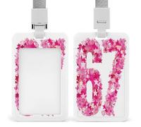 Pink Number 67 with Rose Star Pattern ID Badge Holder Retractable Clip Card Holder Card Protector Name Badge Name Tag for Work Office Doctor Nurse