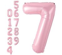 Pink Number 7 Balloon,40Inch Large Pastel Pink Foil Digital Helium Balloons,Number 7 Balloons for Girls Women Birthday Baby Shower Anniversary Princess Party Supplies Decorations