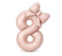 Pink Number 8 Balloon, 40 Inch Foil Birthday Balloon With Bow, Large Number Balloon For Girl's Birthday Party Decorations