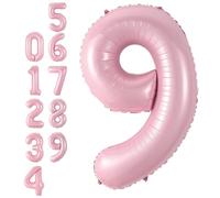 Pink Number 9 Balloon,40Inch Large Pastel Pink Foil Digital Helium Balloons,Number 9 Balloon for Girls Women Birthday Baby Shower Anniversary Princess Party Supplies Decorations