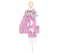 Pink Number Birthday Candle, 4th Fourth Four Glittery Crown Butterfly Sparkling Sequin Cake Topper Decorations for Birthday Party Wedding Anniversary Celebrations (Number 4)
