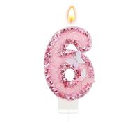 Pink Number Birthday Candle, 6rd Third Three Glittery Crown Butterfly Sparkling Sequin Cake Topper Decorations, 6 Candle for Birthday Party Anniversary Wedding Celebrations (Number 6)