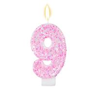 Pink Number Birthday Candles, Glitter Pink Cake Number Candles Anniversary Cake Topper Decoration Romantic Birthday Supplies for Party Wedding Anniversary Celebration Girls (9)