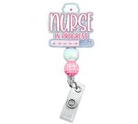 Pink Nurse in Progress Badge Reel Cute Sparkling Glittery Acrylic ID Name Holder with Retractable Clip Hospital Clinic Accessories Appreciation Gift for RN CNA Medical Assistant LPN Nursing Graduate