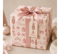 Pink Nutcracker Ballet Gift Wrap with Custom Name - Luxury Christmas Gift Wrap for Girls, Daughters, Kids & Ballet Lovers - Personalised Christmas Wrapping Paper (2 Meters)