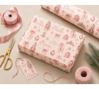 Pink Nutcracker Ballet Gift Wrap with Custom Name - Luxury Christmas Gift Wrap for Girls, Daughters, Kids & Ballet Lovers - Personalised Christmas Wrapping Paper (5 Meters)