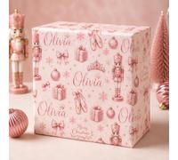 Pink Nutcracker Ballet Gift Wrap with Custom Name - Luxury Christmas Gift Wrap for Girls, Daughters, Kids & Ballet Lovers - Personalised Christmas Wrapping Paper (1 Meter)