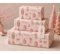 Pink Nutcracker Ballet Gift Wrap with Custom Name - Luxury Christmas Gift Wrap for Girls, Daughters, Kids & Ballet Lovers - Personalised Christmas Wrapping Paper (3 Meters)