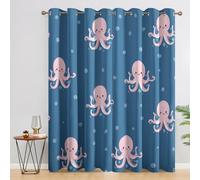 Pink Octopus Cartoon Curtains Blackout, 52x84 Inch 2 Panels - Blue Bubble Ocean Pattern Black Out Curtains, Home Decor, 84 Drop Eyelet Window Drapes for Bedroom, Living Room YE#332