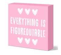 Pink Office Desk Decor Everything is Figureoutable Wooden Box Sign for Tabletop Cubicle Shelf Table Desk Accessories, Inspirational Gifts for Coworker Employees Friend