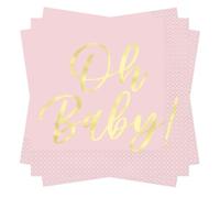 Pink "Oh Baby" Luncheon Napkins with Gold Foil Stamping - 16 Count, Perfect for Baby Showers, Gender Reveal Parties, and Everyday Use