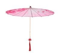 Pink Oil Paper Parasol Classical Chinese Art Cosplay Prop | Tassel Pendent Detail, Paper and Frame Build, Home Display and Stage Use
