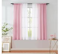 Pink Ombre Chiffon Sheer Curtains for Living Room Bedroom, Gradient Crinkle Semi Voile Curtain Panels for Small Window Light Filtering Window Drapes for Laundry Room Rod Pocket, 2 Panels, 52"Wx54"L