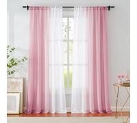 Pink Ombre Sheer Curtains 90 Inch Long for Living Room Bedroom Decor, Gradient Crinkle Semi Sheer Curtain Panels for Girls Room, Light Filtering Chiffon Window Drapes for Garden, Yard, Rod Pocket