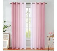 Pink Ombre Sheer Curtains for Living Room Chiffon Crinkle Semi Sheer Curtain Panels for Bedroom Decor, Light Filtering Gradient Window Treatments with Grommet Top, 2 Panels, 52" Wx95 L
