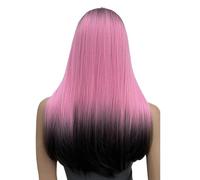 Pink Ombre Wig for Women, Long Pink Black Straight Wigs with Bangs,24 Inch Cosplay Colorful Wigs for Daily Party/Halloween Use