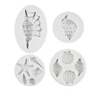 (Pink, One size) 4pcs Marine Theme Silicone Molds for Cake Fondant Seashells Conch Starfishes Baking Decoration Dessert Bakewares Grey
