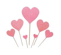 (Pink, One size) 7pcs Glittery Heart Shape Insert Cards with Toothpick Cake Decorations for Wedding Birthday Party Lovely Gifts(Blue Heart Suit)