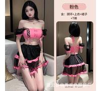 (pink, one size fits all) Sex lingerie pure desire mesh perspective seduction sweet beautiful woman servant cosplay uniform set 8