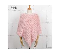 (Pink, One Size) Women Knit Rabbit Fur Shawl Poncho Cape Robe Tippet Wrap Female Girl Warm Coat Jakcet CK701