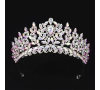 Pink Opal Crystal Crown For Women Girls Elegant Bride Queen Bridal Tiaras Hair Accessories Wedding Headbands silver AB