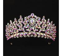 Pink Opal Crystal Crown For Women Girls Elegant Bride Queen Bridal Tiaras Hair Accessories Wedding Headbands gold AB