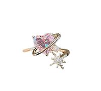 Pink Open Ring for Woman Trend Full Heart to Heart Ring Ladies Jewelry Heart Hollow Rings for Women Adjustable Ring Opening Size Love Wedding Band (Pink, One Size)