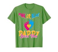 Pink Or Blue Daddy Loves You Father Baby Gender Reveal T-Shirt, Men, Grass Green, Medium